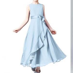 Girls Long Juniors Bridesmaid Dress Wedding Flower Girls Formal Dusty Blue Sz 14